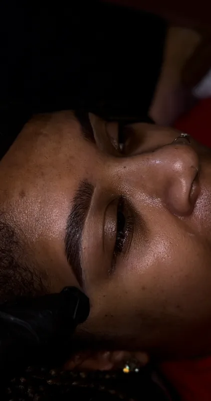 Close-up brow transformation showing softly defined brows by NORESTHETICS in Fort Washington, Maryland